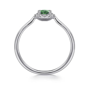 GABRIEL&CO-14K White Gold Emerald and Diamond Halo Promise Ring   LR51264W45EA