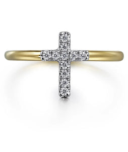 GABRIEL&CO-14K White and Yellow Gold Diamond Cross Ladies Ring   LR52492M45JJ