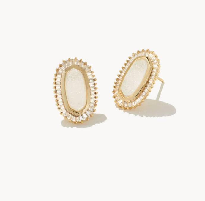 Kendra Scott-Baguette Ellie Gold Stud Earrings in Iridescent Drusy 9608802850