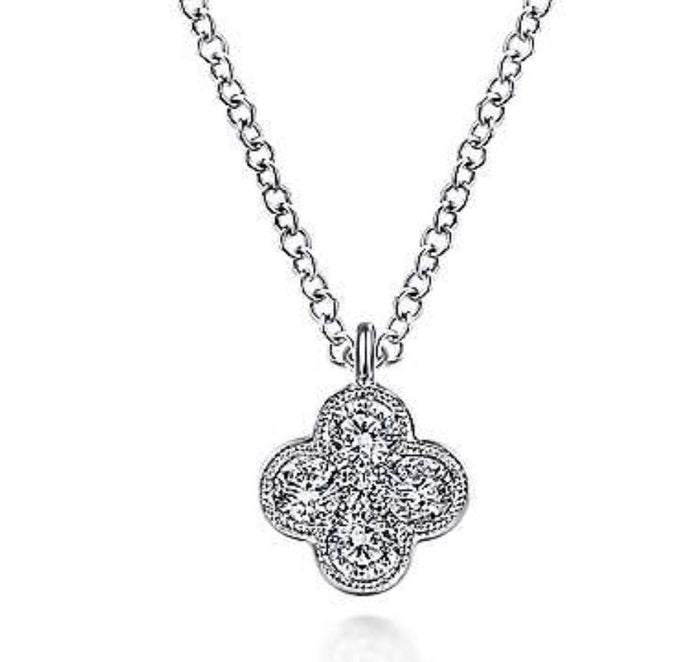 Gabriel-14K White Gold Diamond Clover Pendant Necklace NK6082W45JJ