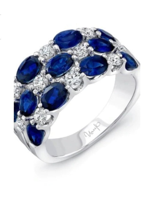 Uneek-Three Row Blue Sapphire and Round Diamond Band in 18k WG LVBLG0531S