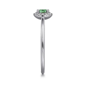 GABRIEL&CO-14K White Gold Emerald and Diamond Halo Promise Ring   LR51264W45EA