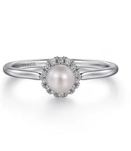 Load image into Gallery viewer, GABRIEL&amp;CO-14K White Gold Pearl Ring with Diamond Halo   LR52419W45PL