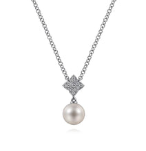 Load image into Gallery viewer, GABRIEL &amp; CO-18 inch 14K White Gold Cultured Pearl and Floral Diamond Pendant Necklace   NK4511W45PL