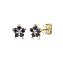 Load image into Gallery viewer, GABRIEL&amp;CO-14K Yellow Gold Diamond and Sapphire Flower Stud Earrings   EG14958Y45SA