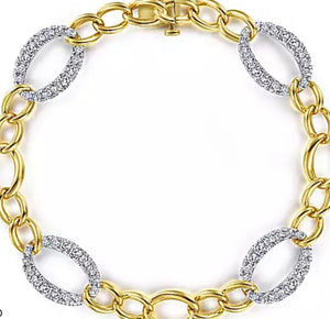 GABRIEL&Co.14K White-Gold Link Bracelet with Diamond Pavé Oval Link One Station TB4234M45JJ