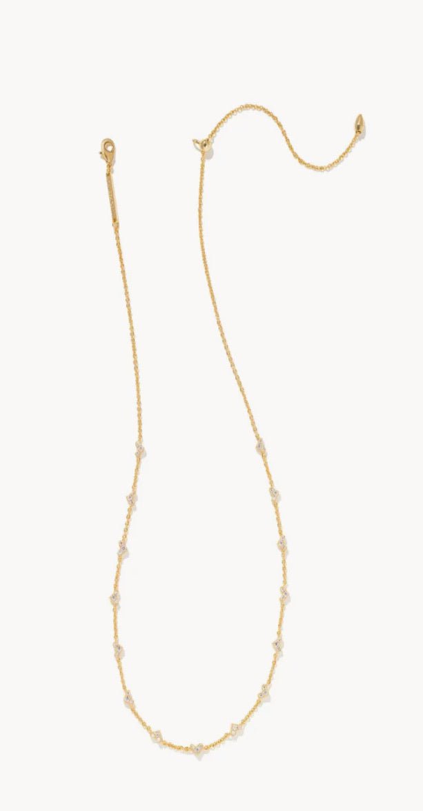 Kendra Scott-Haven Gold Metal Crystal Heart Strand Necklace in White Crystal 9608803060