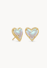 Load image into Gallery viewer, Kendra Scott-Ari Heart Gold Metal Stud Earrings in Dichroic Glass 4217706877