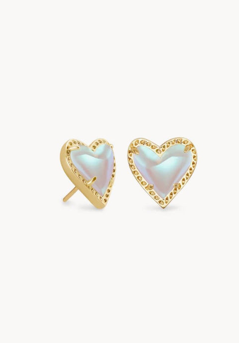 Kendra Scott-Ari Heart Gold Metal Stud Earrings in Dichroic Glass 4217706877