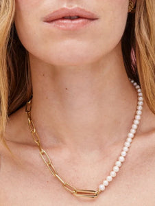 Kendra Scott-Ashton Gold Metal Half Chain Necklace in White Pearl 9608803419