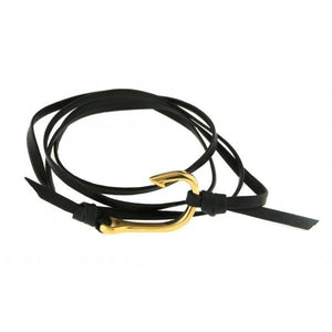 GOLD STAINLESS STEEL HOOK WITH BARCELONA BLACK LEATHER - M&R Jewelers