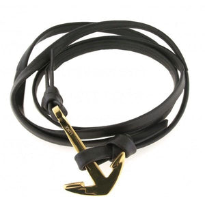 GOLD STAINLESS STEEL ANCHOR WITH BARCELONA BLACK LEATHER - M&R Jewelers